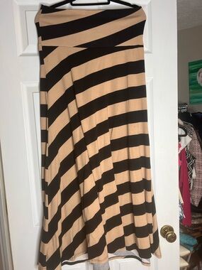Striped A-Line Maxi Skirt/Dress in Beige and Black